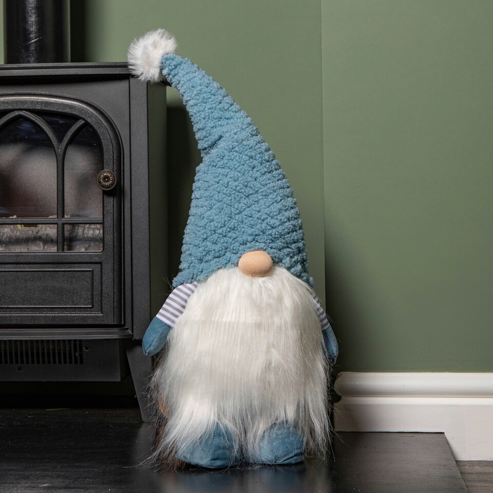 image 1 of 89cm Blue Standing Christmas Gonk Decoration with Extendable Legs and Knitted Hat
