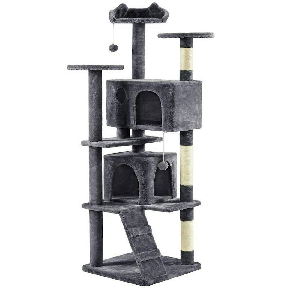 image 1 of Yaheetech 177 cm Cat Tree Tower with Condos and Scratching Posts Dark Grey