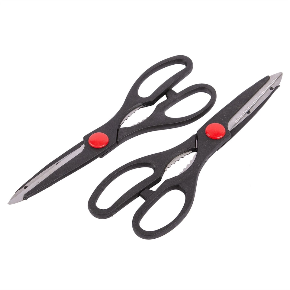 Ashley 2pc Multifunctional Stainless Steel Kitchen Scissors Set - Black
