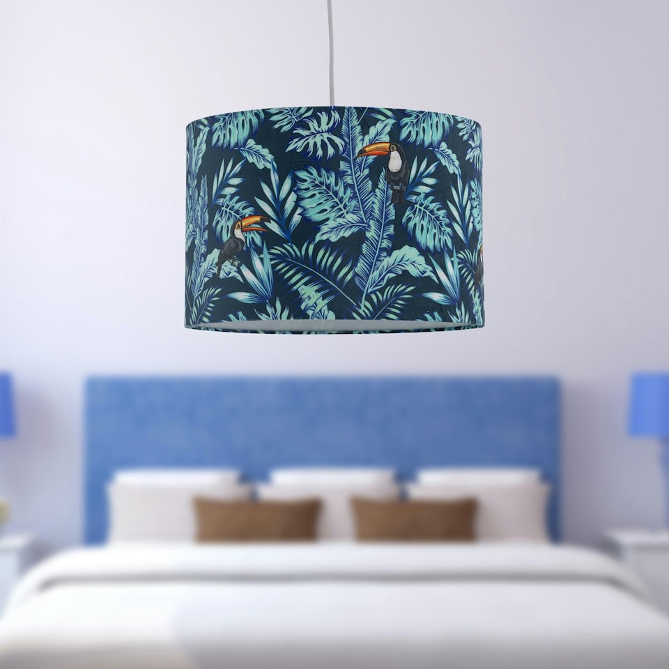 image 1 of First Choice Lighting Set of 2 Toucan Velvet Toucan Design 30cm Pendant or Table Lamp Shades Multi