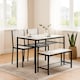 image 5 of 4 Pcs Set Dining Room Table Metal Frame with 2 Matching Chairs and Bench Kitchen | Multi | White Marble