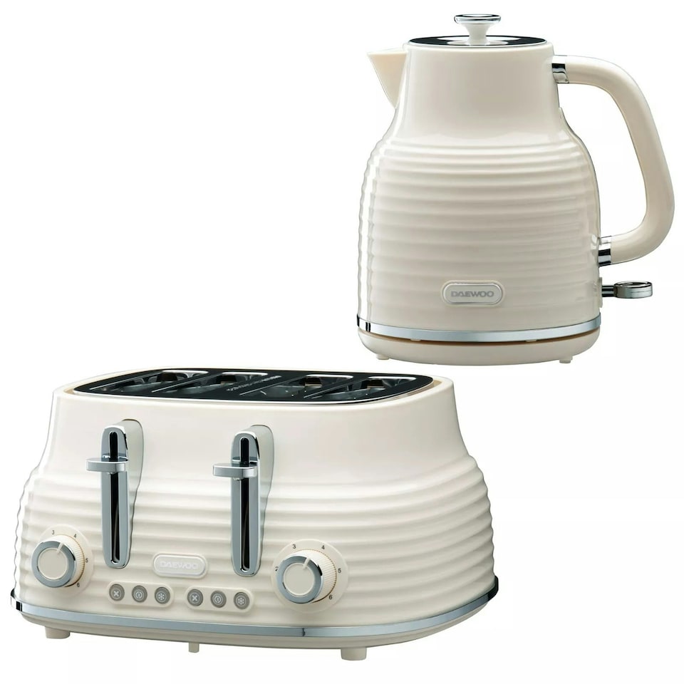image 1 of Daewoo Sienna 1.7L Rapid-Boil Jug & 4-Slice Matching Kettle & Toaster Set Cream