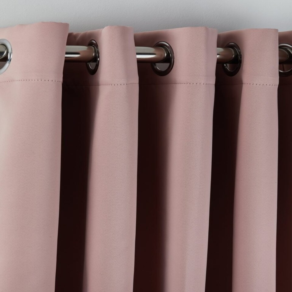 image 1 of Woven Thermal Blackout Eyelet Curtains Pink 168cm x 228cm Pink | Pink