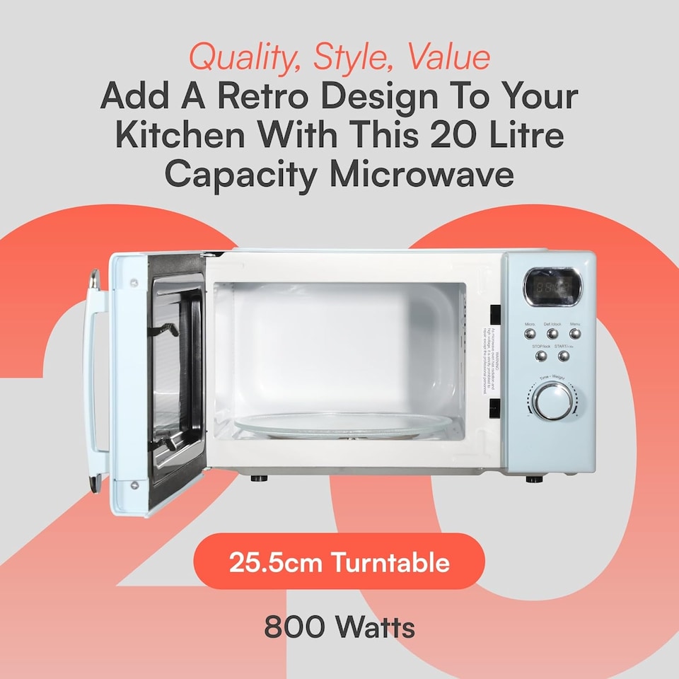 image 1 of Cookology Retro Microwave 800W Freestanding 20L - RETDD20BB Baby Blue