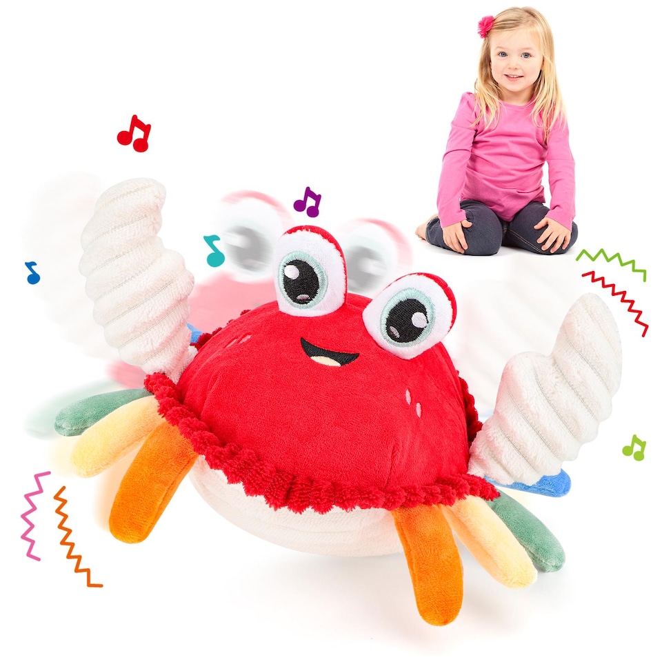 image 1 of deAO Plush Dancing Crab Toy Musical Crawling Crab with Lights & Sounds Soft Interactive Baby Toy