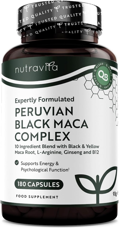 image 1 of Nutravita Black Maca Complex 6000mg with Fenugreek, Vitamin B12, Vitamin B6, Ginseng, L Arginine - Normal Energy and Fertility (EFSA) - 180 Capsules