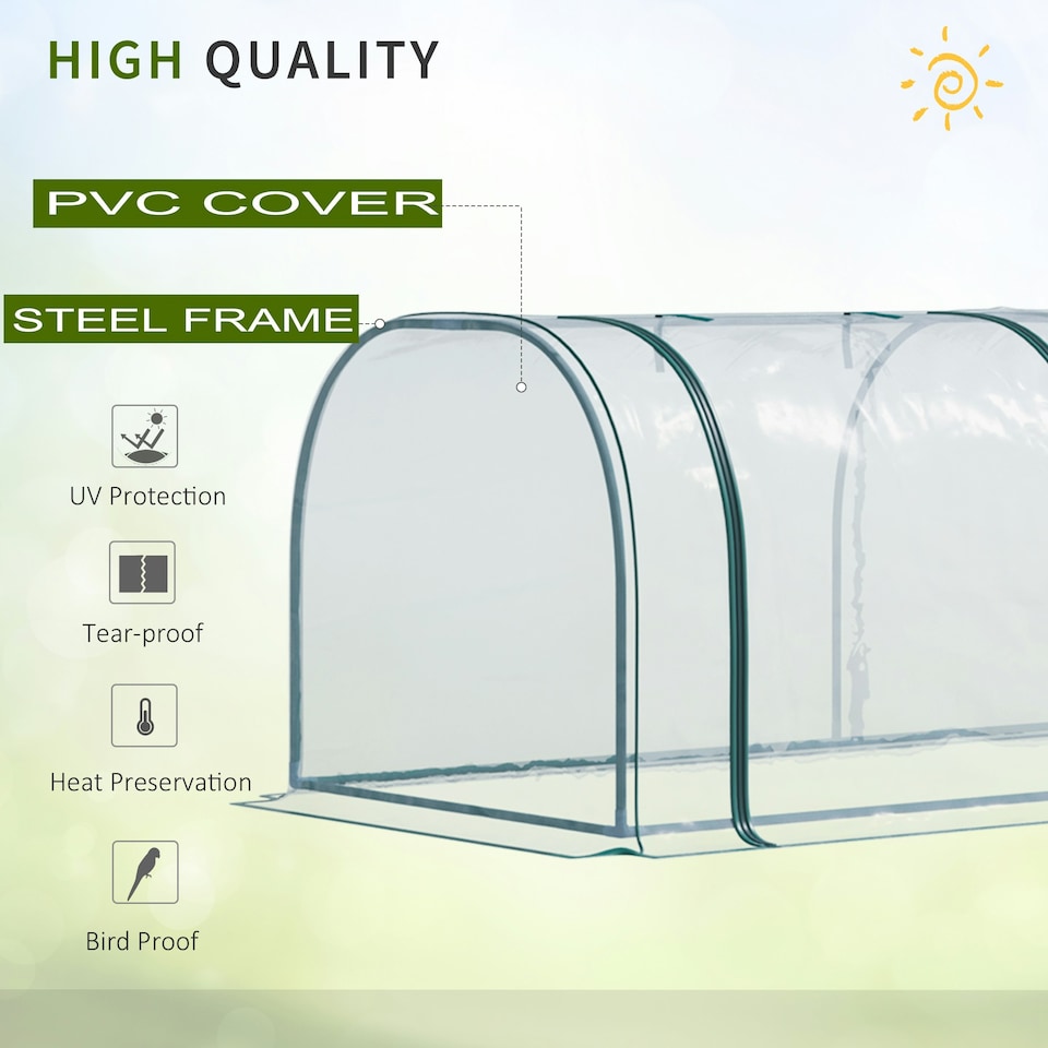 image 1 of Outsunny Tunnel Greenhouse Steel Frame for Garden Backyard w/ Zipper Doors