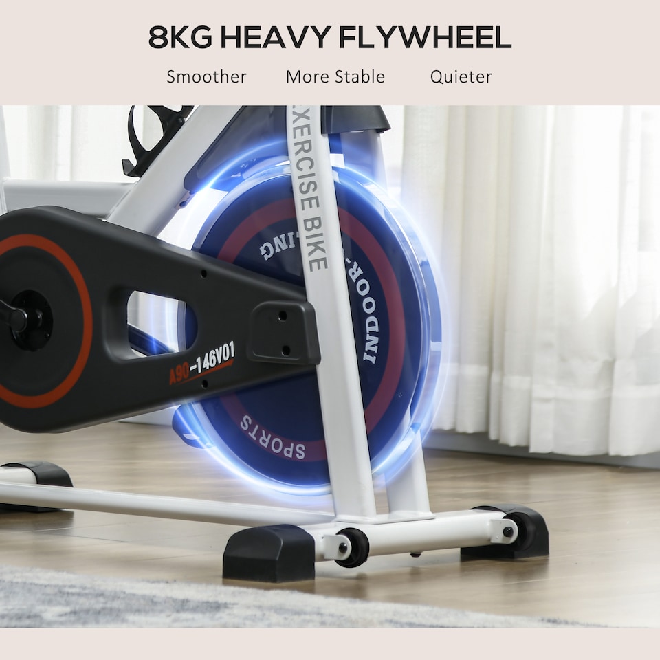 image 1 of HOMCOM 8kg Flywheel Exercise Bike with Adjustable Height, Resistance, White