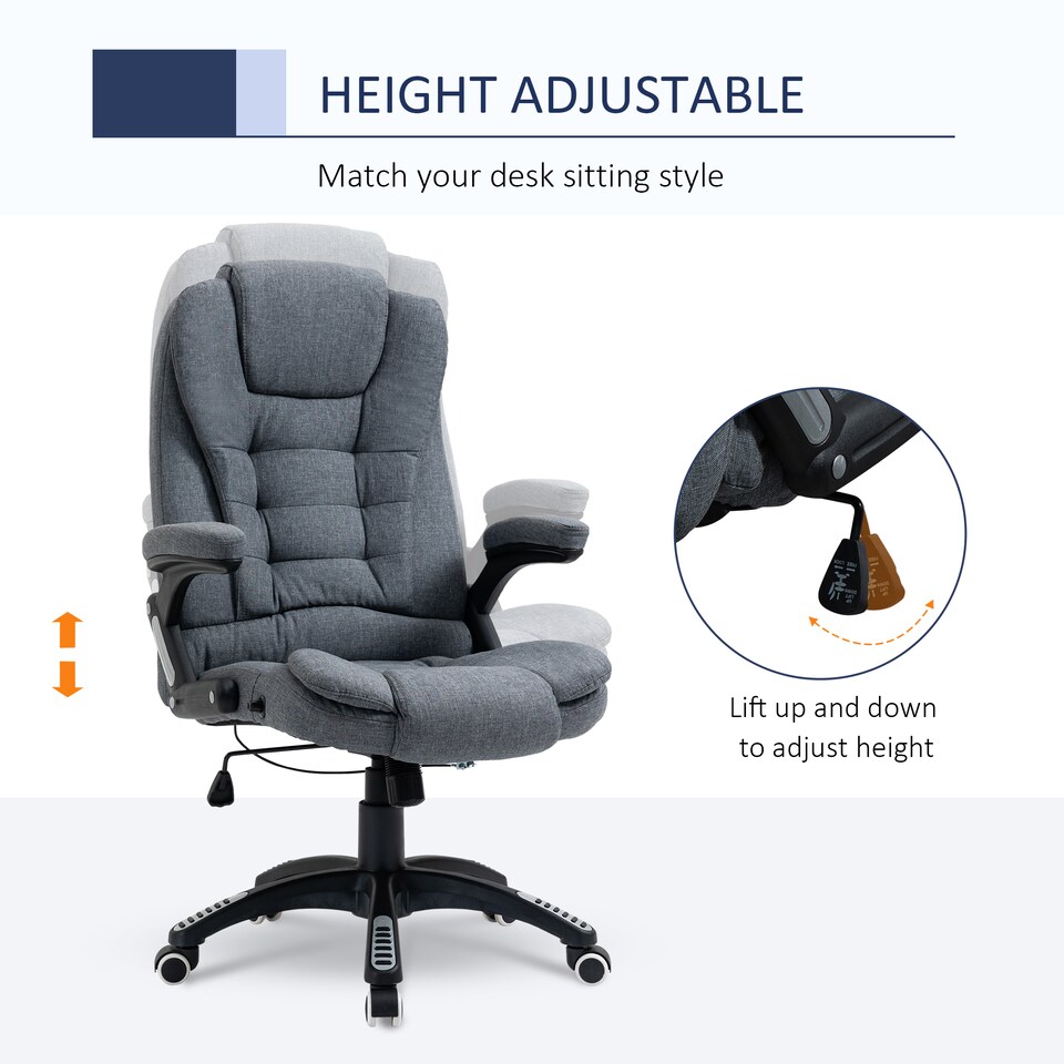 image 1 of Vinsetto Executive Office Chair, Linen Ergonomic Desk Chair, Swivel Computer Chair with 130 Reclining Back, Adjustable Height and Armrests for Home and Work, Grey