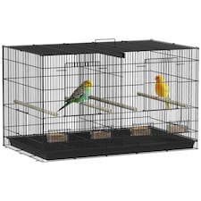 PawHut Bird Cage with Divider, 4 Wooden Perches, Slide Out Tray, Black