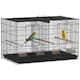image 1 of PawHut Bird Cage with Divider, 4 Wooden Perches, Slide Out Tray, Black