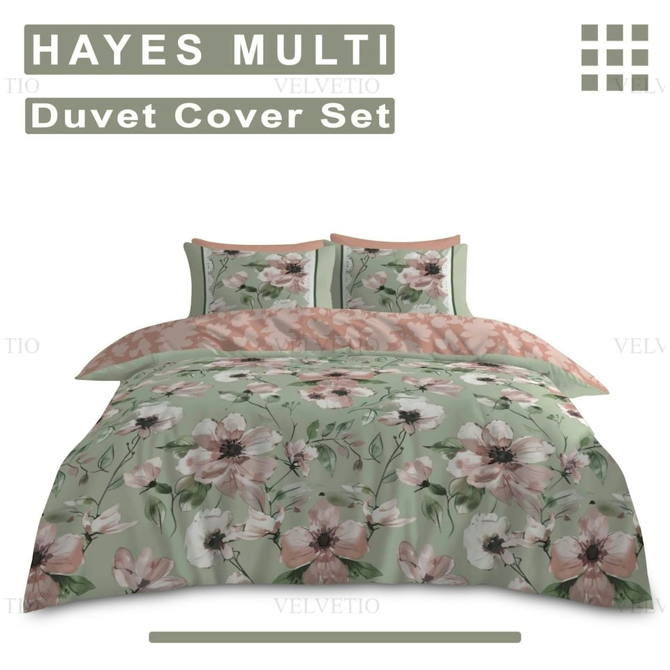 image 1 of VELVETIO Hayes Complete Duvet Cover Set with Fitted Sheet Breathable Bedding Quilt Green | Double