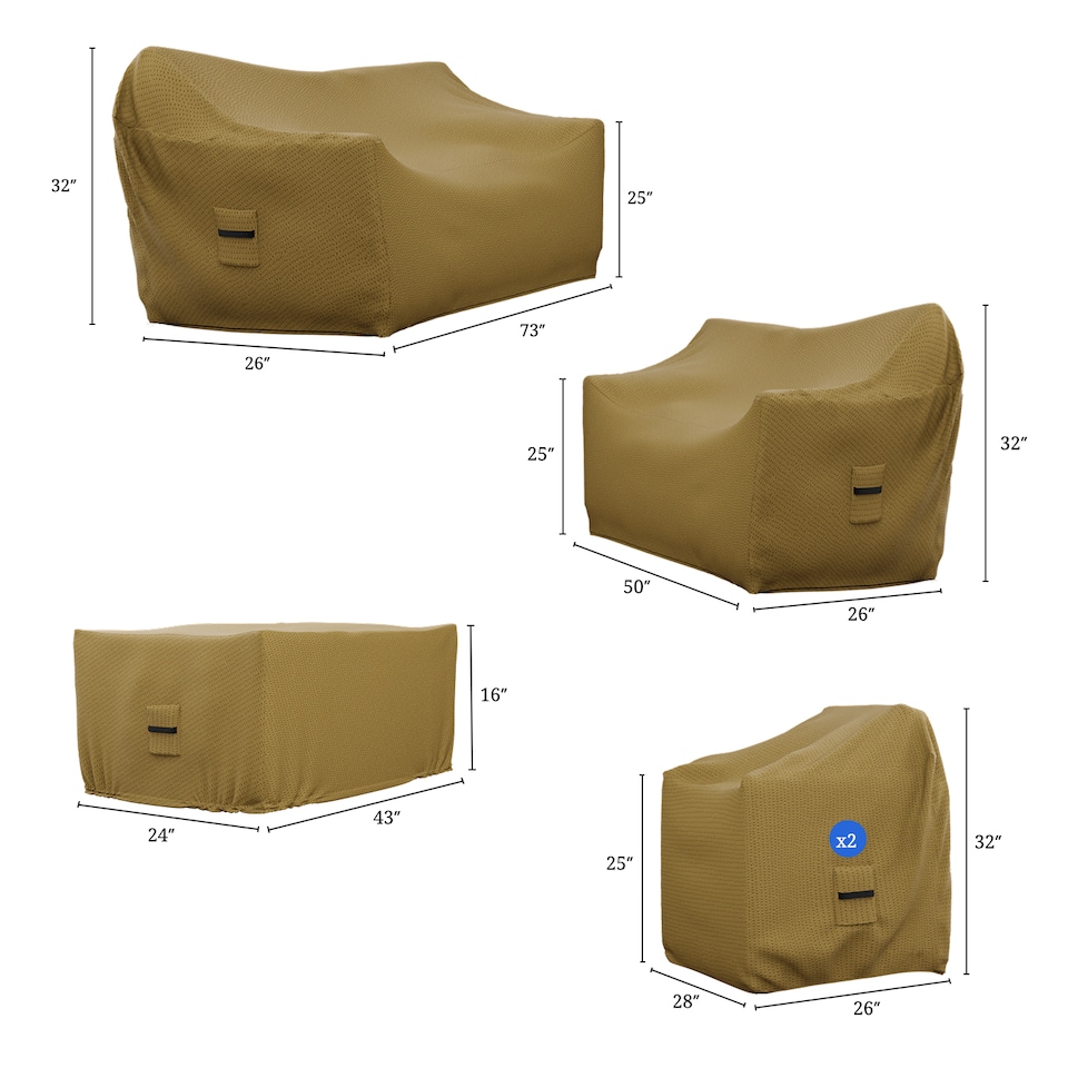image 1 of Covers&All Patio Furniture Conversation Set Cover, 5 Piece Outdoor Furniture Covers, 1 Sofa Cover, 73 in W x 26 in D x 32 in H, Beige