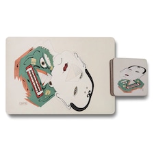 Designer Artwork Placemat And Coaster Set 12 Pieces Wood Backing