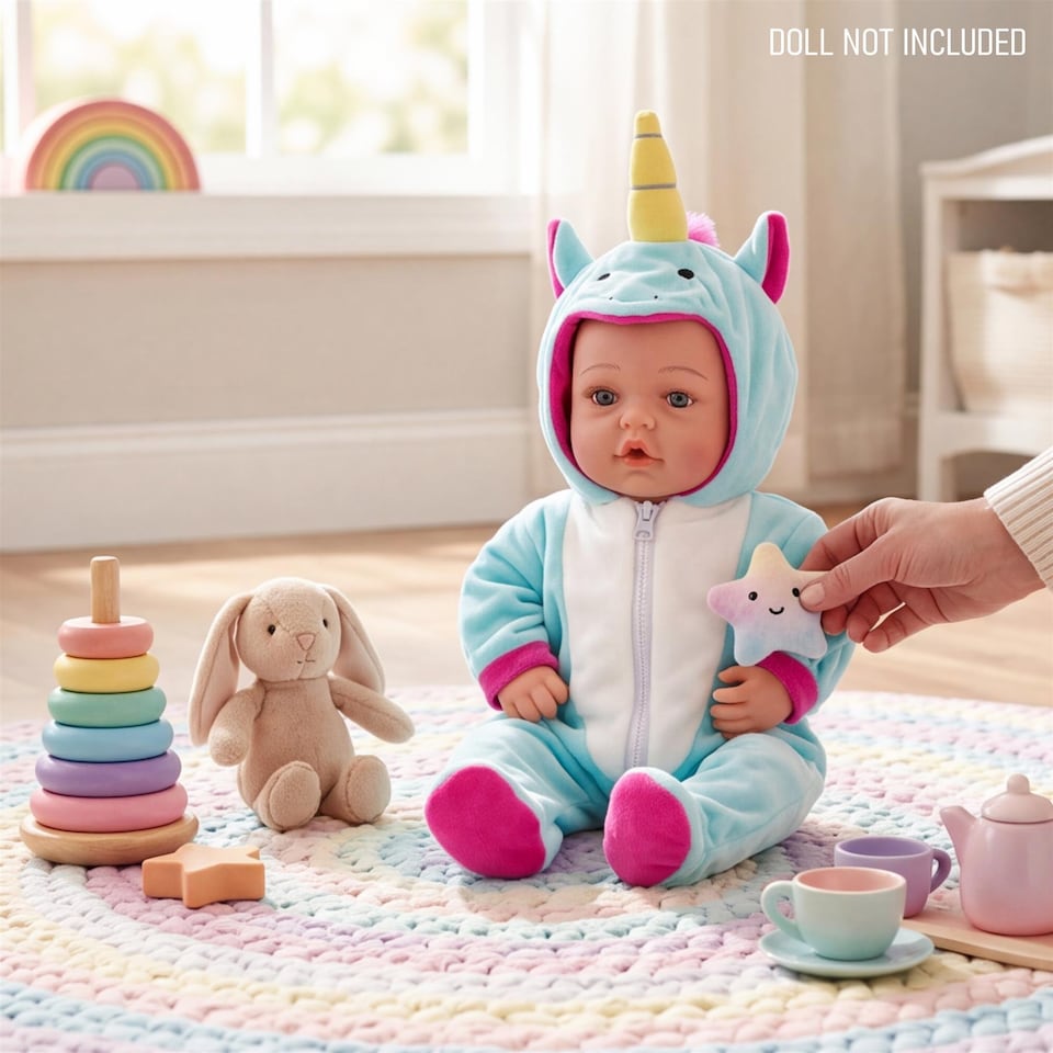 image 1 of BiBi Doll Reborn Baby Doll Clothes Blue Fluffy Unicorn Jumpsuit For 20" Dolls