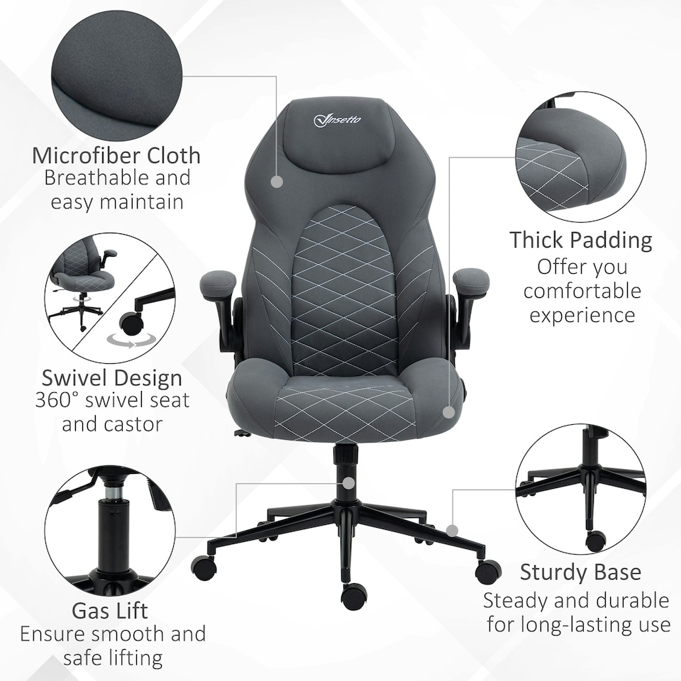 image 1 of Vinsetto High-Back Home Office Chair w/ Flip Up Armrests Swivel Seat Dark Grey
