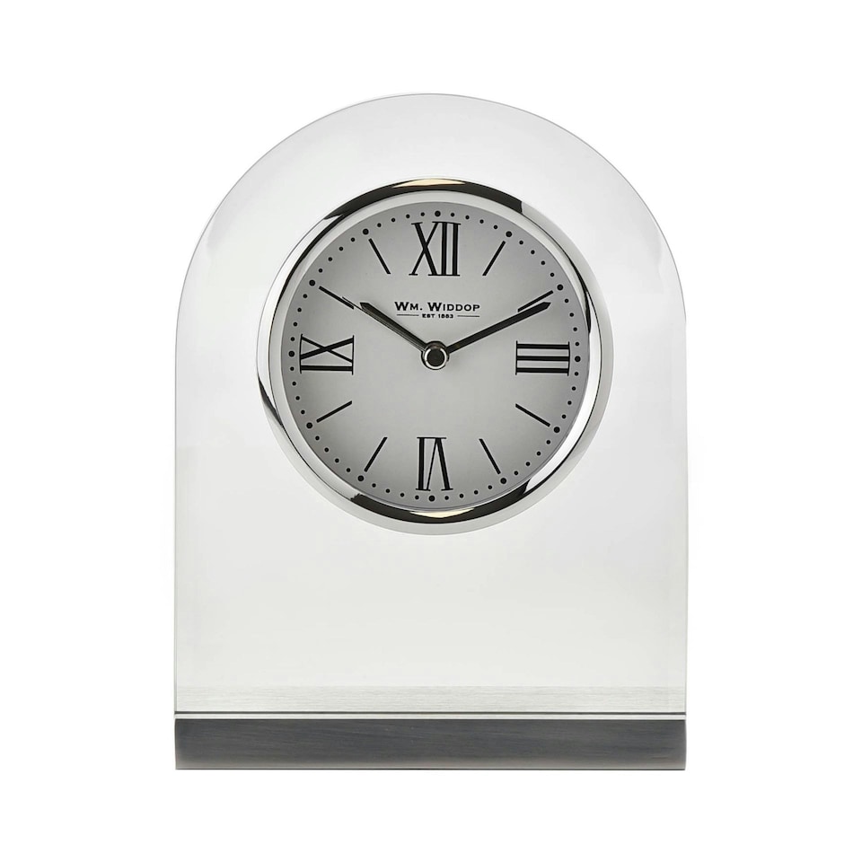 image 1 of Wm.Widdop Arched Glass Mantel Clock Roman Dial White