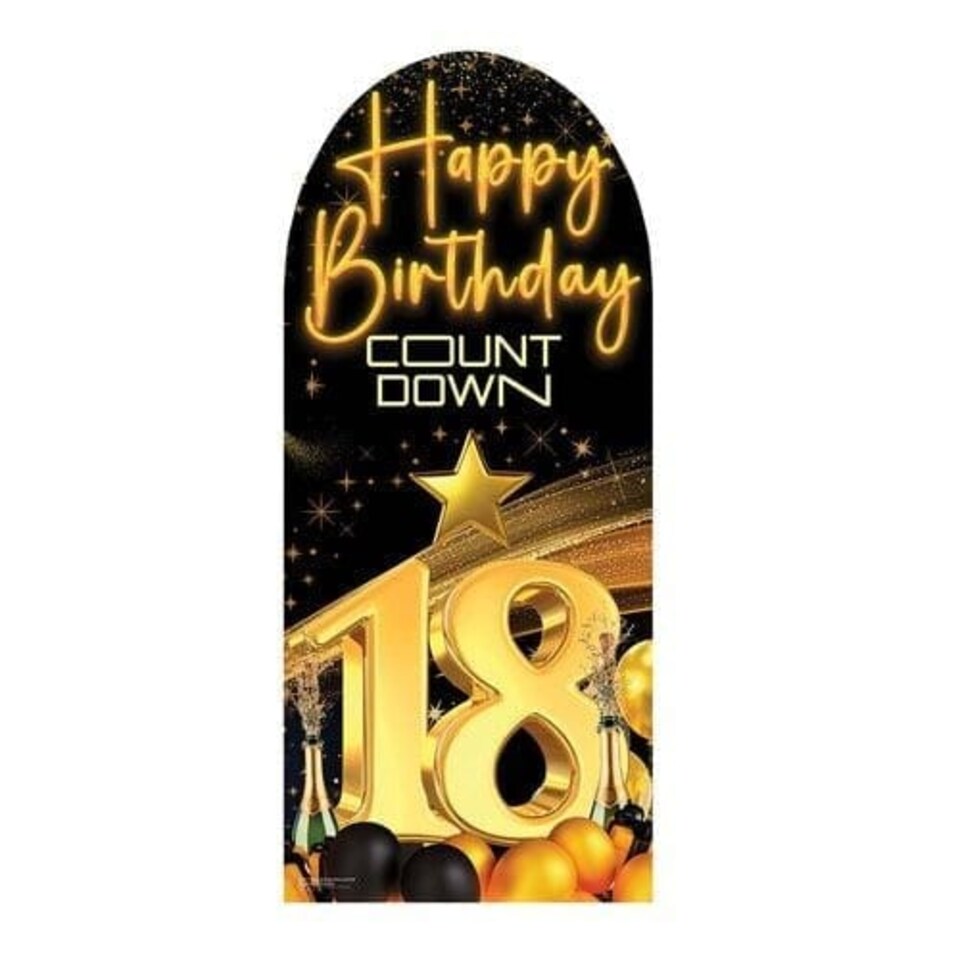 image 1 of Happy Birthday Black Gold Countdown 18th Birthday Single Backdrop Cardboard Cutout 185cm