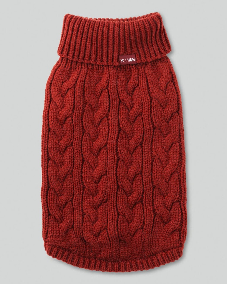 image 1 of Cable Knit Pullover Dog Jumper - Brick