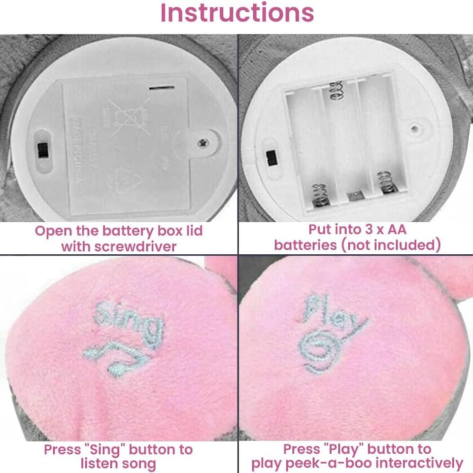 image 1 of Alivio Peek-a-boo Elephant Singing Musical Baby Plush Toy Stuffed Doll (Pink)