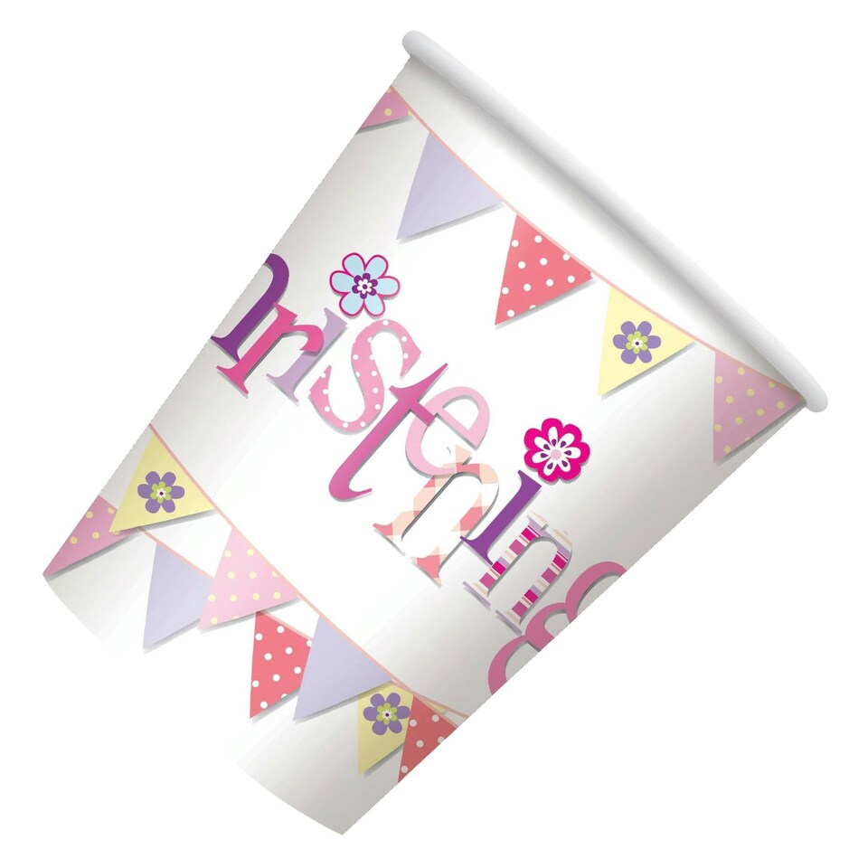 image 1 of Unique Party Paper Bunting Christening 270ml Disposable Cup - Pink - One Size