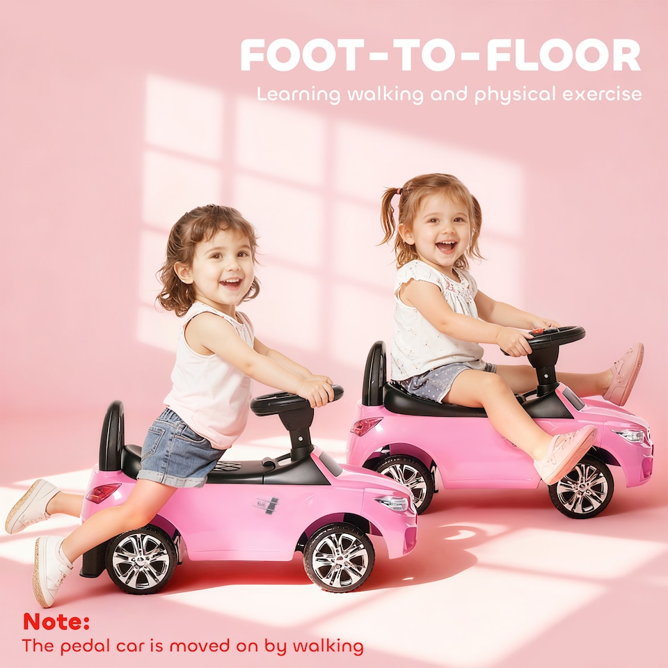 image 1 of HOMCOM Ride on Car Baby Toddler Walker Foot to Floor Sliding Car Slider with Horn Music Working Lights Storage for 1.5 - 3 Years Old, Pink