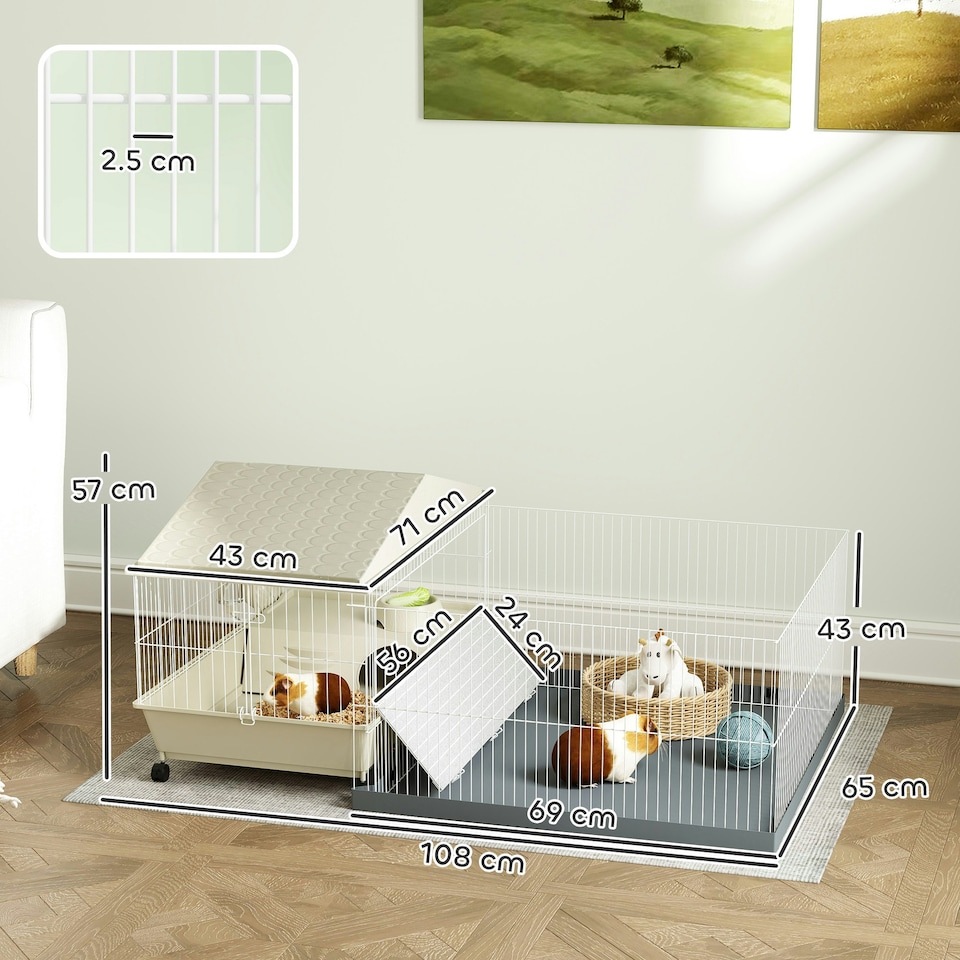 image 1 of PawHut Small Animal Cage, Guinea Pig Cage with Removable Pet Playpen, Beige