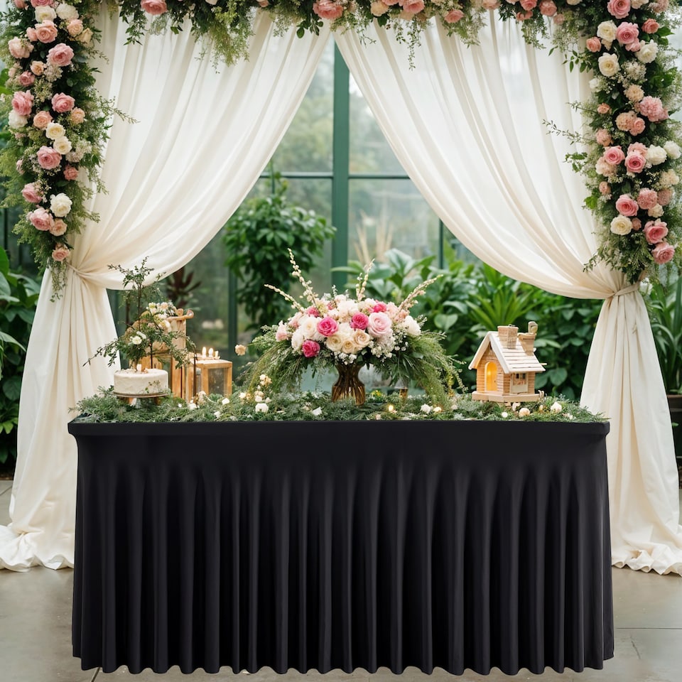 image 1 of Table Cloth Skirt, Pleated Round Spandex Tablecloth Cover - 6ft x 2.5ft