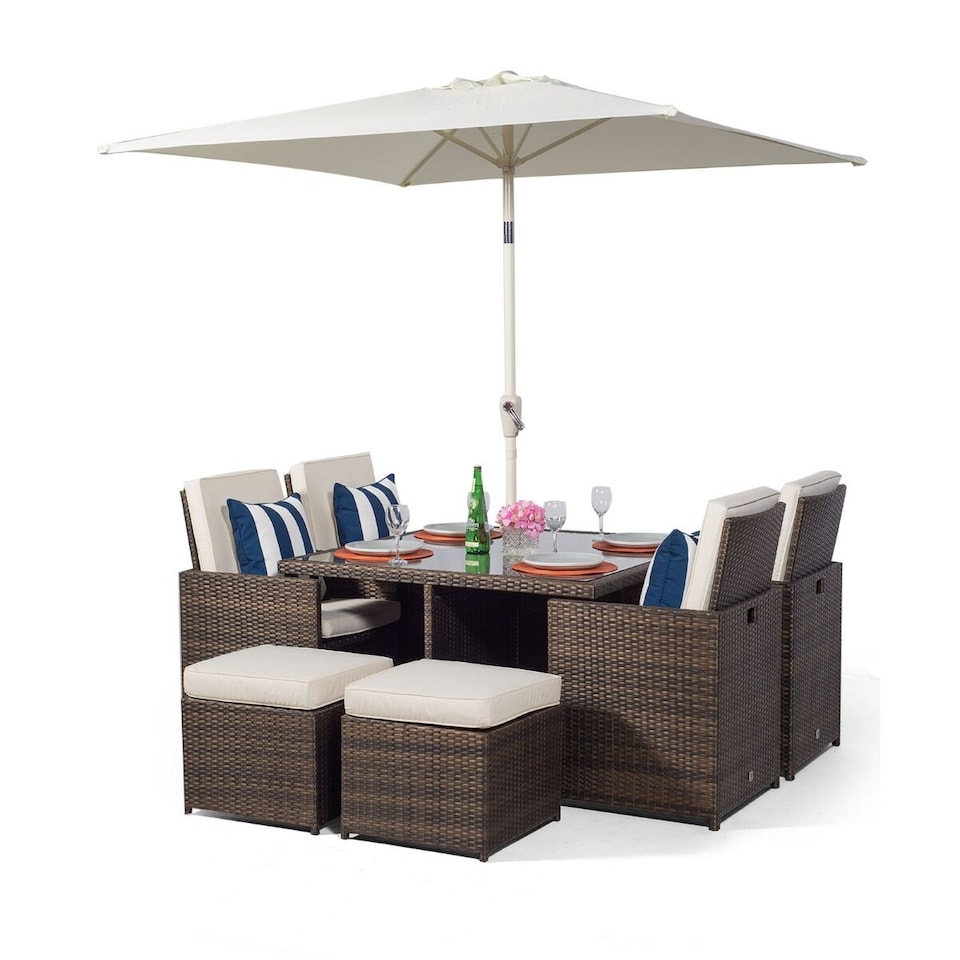 image 1 of Giardino 4 Seater Rattan Cube Dining Set | Brown | Brown