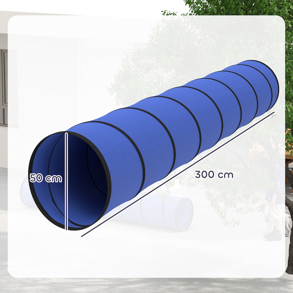 image 1 of PawHut Dog Tunnel 300cm , Foldable Play Tunnel with 4 Ground Pegs and Bag | Blue | Blue | 300 x 50 x 50 cm
