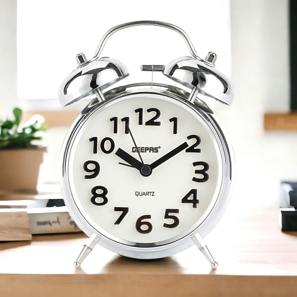 image 1 of GEEPAS Twin Bell Alarm Clock - Portable - White White