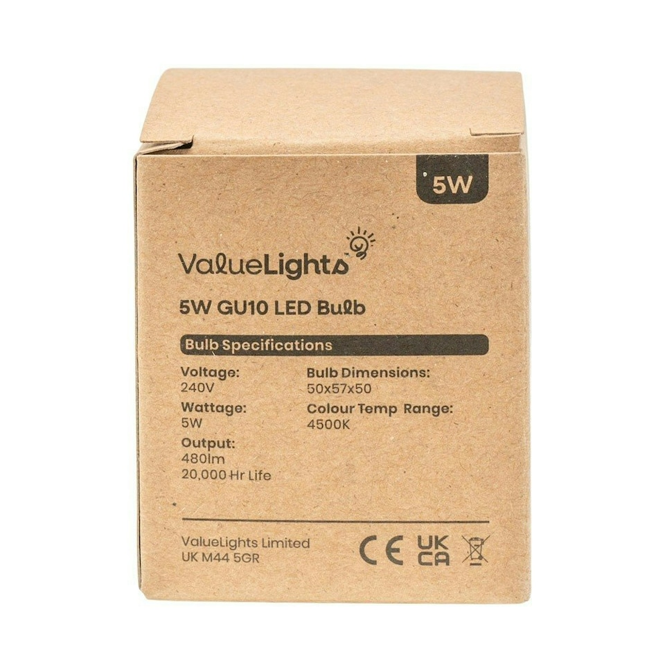image 1 of ValueLights 4 Pack GU10 White Plastic Spotlight LED 5W Cool White 4500K 450lm Light Bulb