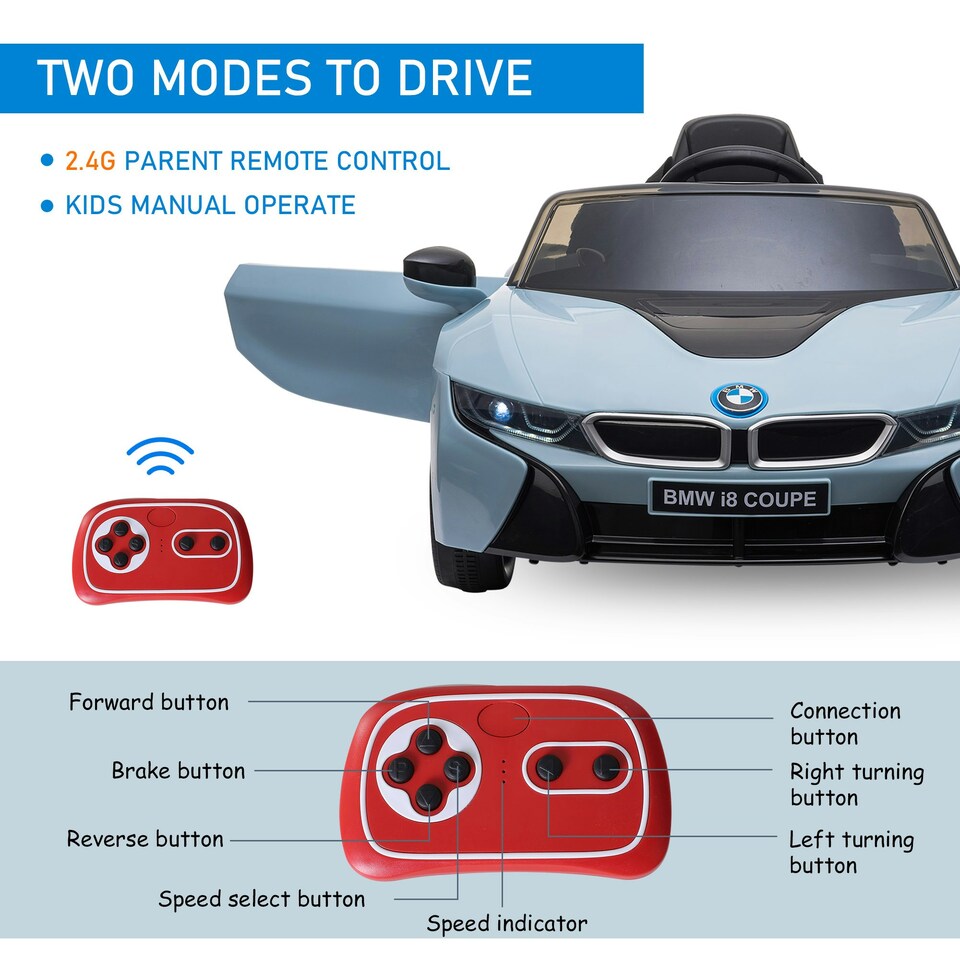 image 1 of HOMCOM Licensed BMW I8 Coupe Kids Ride-On Car 6V w/ Remote Lights Horn Music