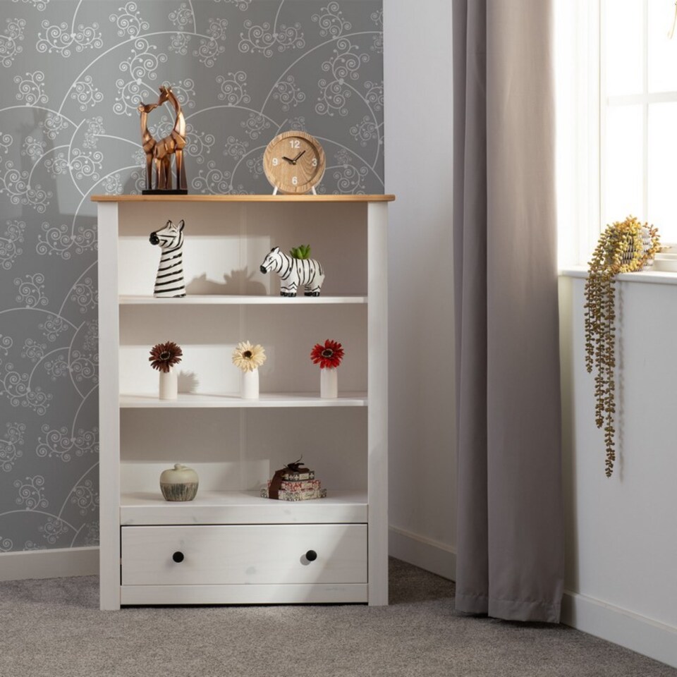 image 1 of Panama 1 Drawer Bookcase - L35 x W80 x H110.5 cm - White/Natural Wax | White