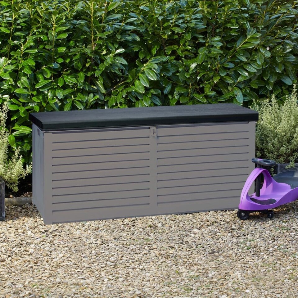 image 1 of Garden Gear Grey Lockable Storage Patio Box with Sit-on Lid Weatherproof 490 Litre Box
