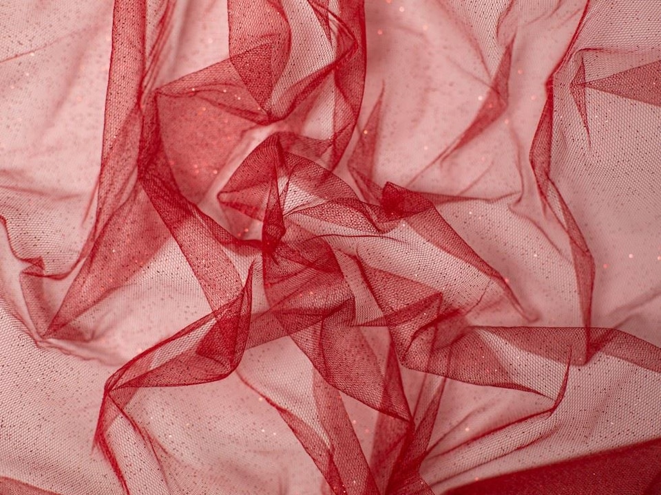 Minerva Core Range Red Glitter Tulle Net Fabric for Dressmaking, 150cm / 59" Wide - per metre