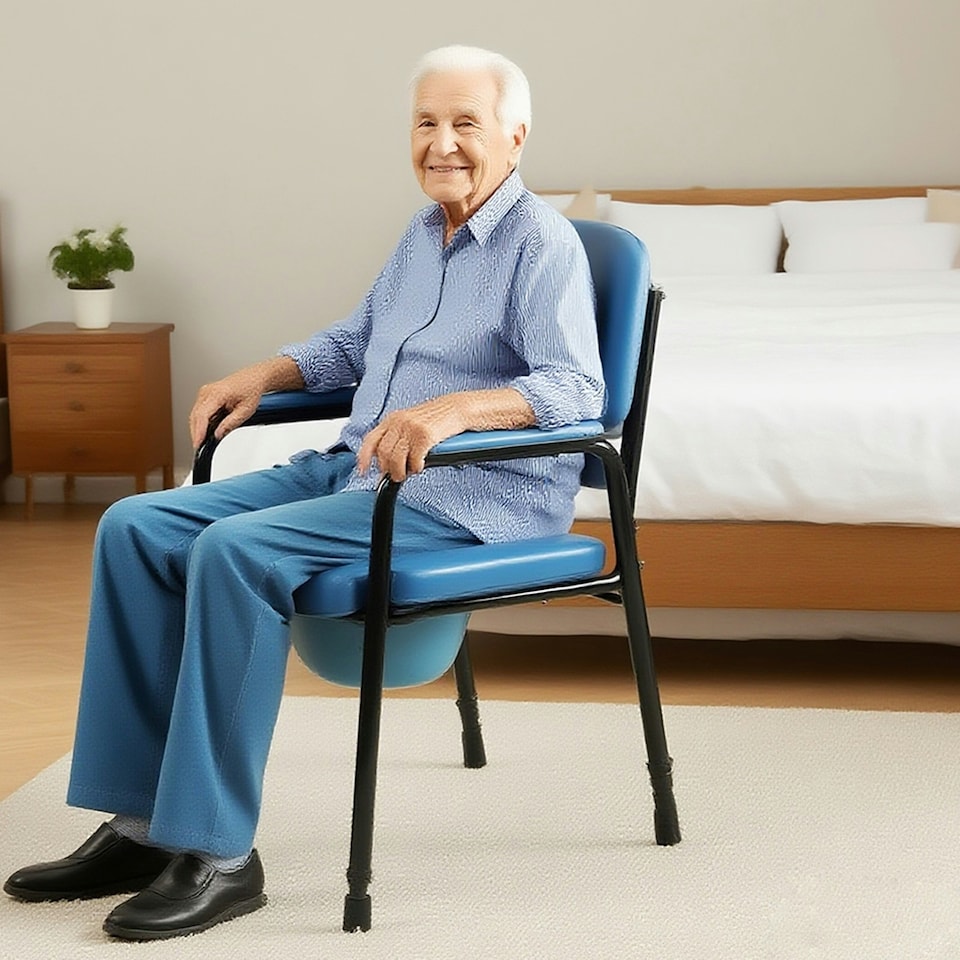 image 1 of Padded Steel Commode Toilet Chair And Pan Height Adjustable Seat disability Aid