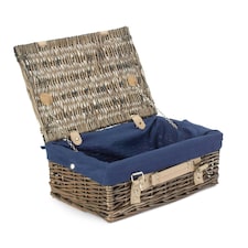 36cm Antique Wash Wicker Picnic Basket with Lining Blue | Blue | One Size
