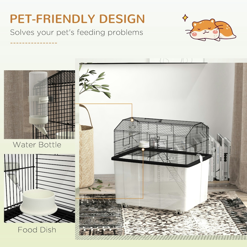 image 1 of PawHut Hamster Cage, Two-Tier Gerbil Cage w/ Deep Bottom, Ramp, Food Dish