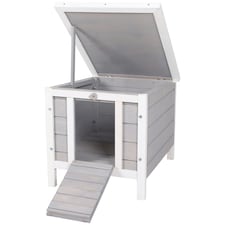 PawHut Rabbit Hutch, Bunny Cage Outdoor Wooden House w/ Asphalt Roof, Grey