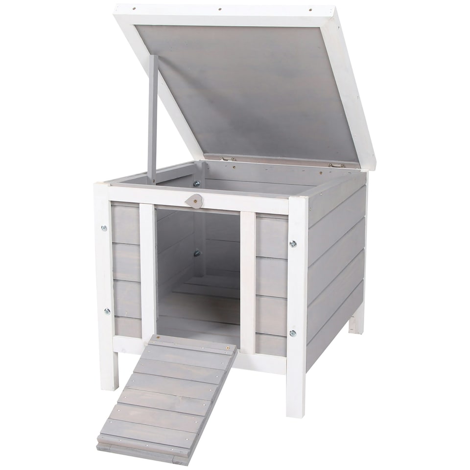 image 1 of PawHut Rabbit Hutch, Bunny Cage Outdoor Wooden House w/ Asphalt Roof, Grey