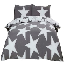 All Stars Polycotton Reversible Duvet Set with Pillowcase Grey | King