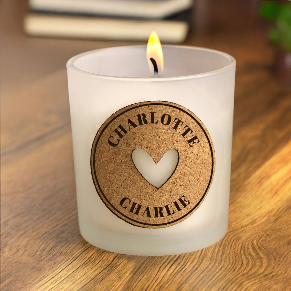 image 1 of Personalised Heart Cork Label Candle Jar Clear
