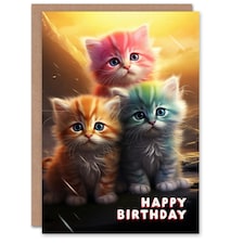 Cute Rainbow Kittens Kids Child Kids Birthday Card