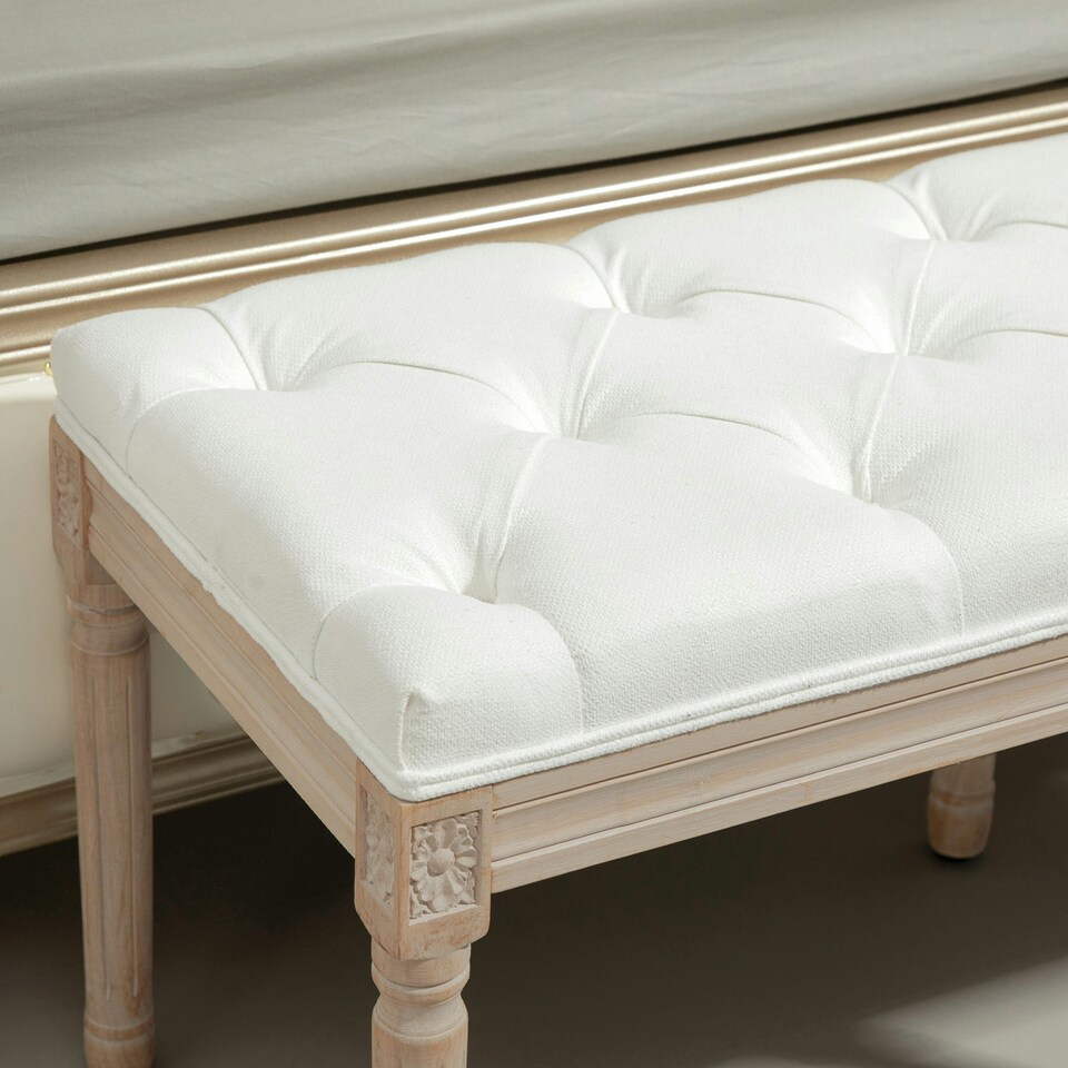 image 1 of HOMCOM End of Bed Bench, Upholstered Bedroom Bench, Cream White