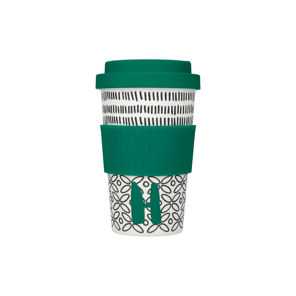 image 1 of KitchenCraft 410ml Bamboo A to Z Letter "H" Reuseable Mug Multi