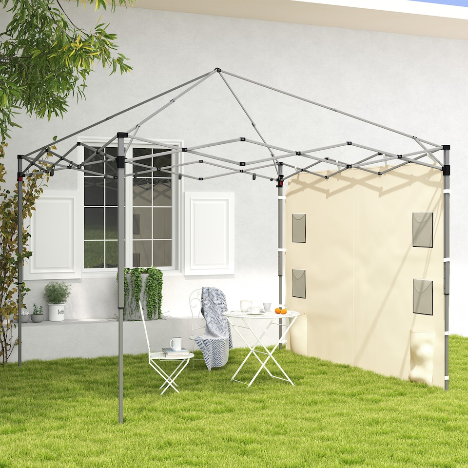 image 1 of Outsunny Gazebo Side Panel, Canopy Sidewall Panel with 4 Mesh Bags and 2 Storage Pockets for 3 x 3 m Straight Leg Pop Up Gazebos, 1 Pack Sidewall Only, Beige