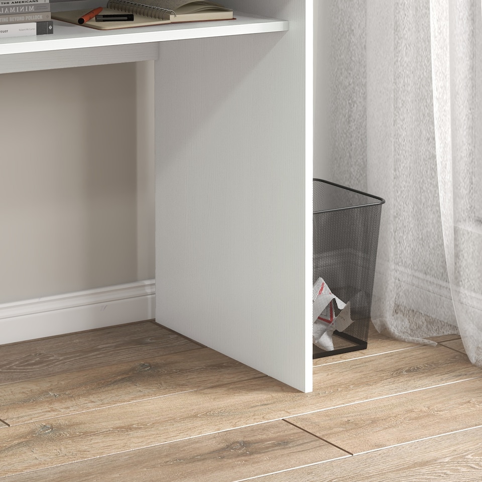 image 1 of HOMCOM Modern Computer Desk, Home Office Table, Small Writing Desk with Storage Shelf, 90 x 50cm, White Wood Grain