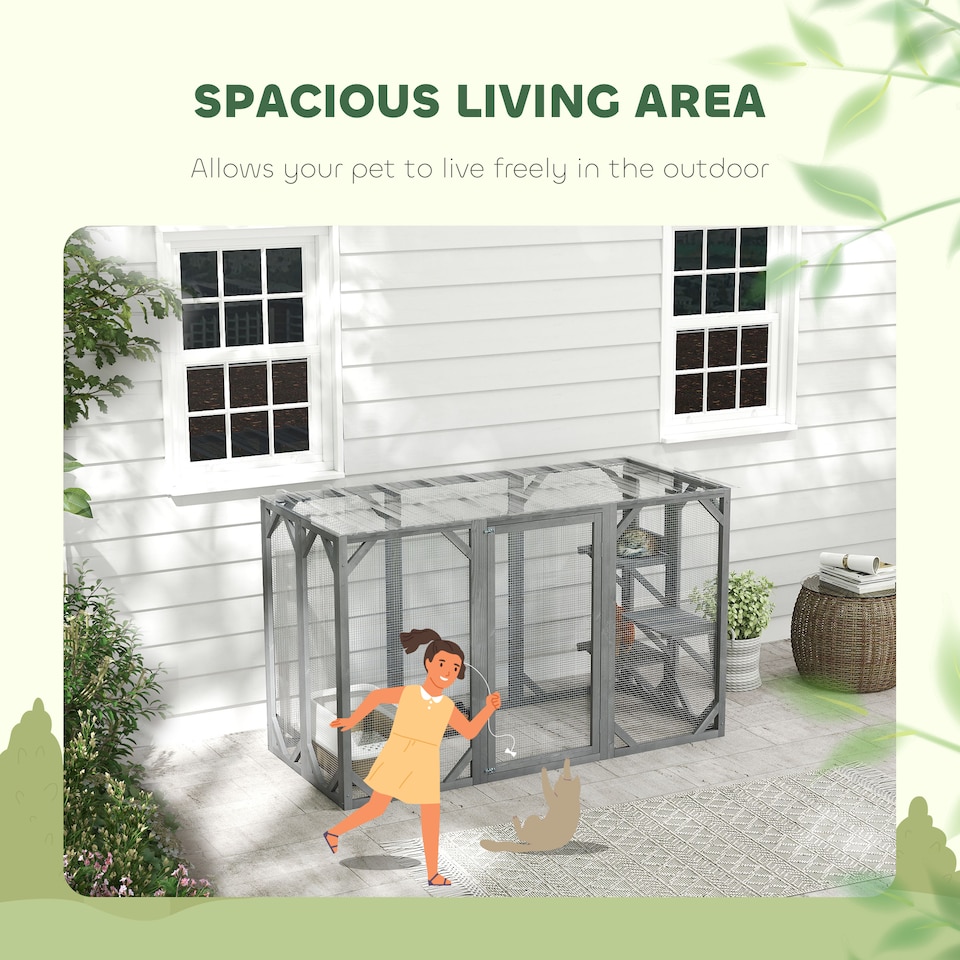 image 1 of PawHut 71 Wooden Cat House with 3 Platforms, Large Door for Multiple Cats