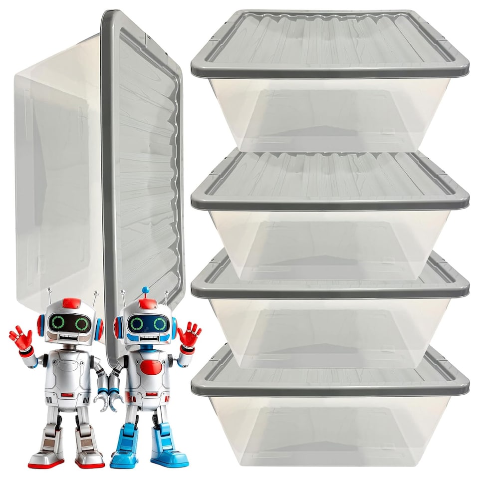 image 1 of Pack of 5 Large 62 Litre Plastic Storage Boxes Complete With Silver Lids